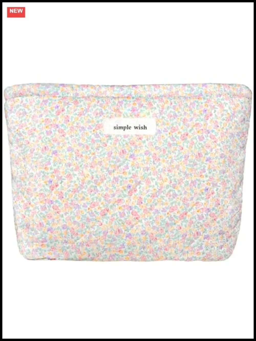 Large Quilted Floral Cotton Makeup Bag with Zipper, Travel Toiletry Organizer